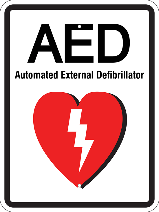 AED Automated External Defibrillator Metal Sign, Reflective/Non, Various Sizes, Holes, Overlaminate Y/N, Quality Materials, Long Life - ED-1001