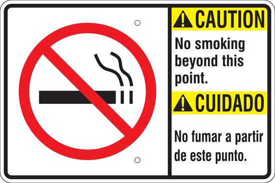 Caution Bilingual w/ Symbol Metal Sign (Choose Wording), Reflective/Non, Var. Sizes, Holes, Overlaminate Y/N, Quality Materials, Long Life - OC-1001