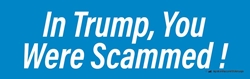 In Trump, You Were Scammed!, 10" x 3" Bumper Sticker not a Trumpster sticker,not a Trump fan sticker,not a fan of Trump sticker,Trump so many issues sticker,anti-trump sticker, anti Trump sticker,against Trump sticker,anybody but Trump sticker,Trump is crooked,Trump a crook sticker,lock up trump sticker,Trump is a liar sticker,Trump narcissist sticker,Trump worst president sticker