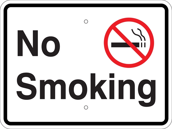 No Smoking w/ Symbol Metal Sign, Reflective/Non-Refl., Various Sizes, Holes, Overlaminate Y/N, Quality Materials, Long Life - NS-1001