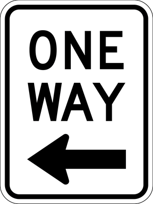 One Way, Left Sign R6-2L, Metal, Various Sizes, Choose Reflective Grade, Holes or No Holes, Overlaminate Option, Quality Materials for Long Life