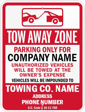 Tow Away Zone Metal Sign, Reflective/Non, Various Sizes, Holes, Overlaminate Y/N, Quality Materials, Long Life - PL-1010