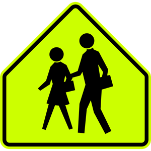 S1-1 School Crossing Metal Sign, Fluorescent Yellow Green, Various Sizes, Holes, Overlaminate Y/N, Quality Materials, Long Life