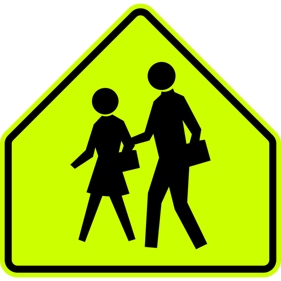 S1-1 School Crossing Metal Sign, Fluorescent Yellow Green, Various Sizes, Holes, Overlaminate Y/N, Quality Materials, Long Life - S1-1
