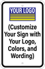 Custom yellow vertical sign with the big cat carolinas logo and text that says customize your sign with your logo, colors, and wording