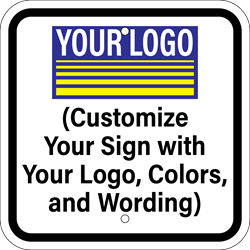 Custom yellow square sign with the big cat carolinas logo and text that says customize your sign with your logo, colors, and wording