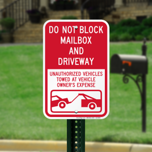 Do Not Block Mailbox and Driveway Metal Sign, Reflective/Non, Various Sizes, Holes, Overlaminate Y/N, Quality Materials, Long Life - NP-1009
