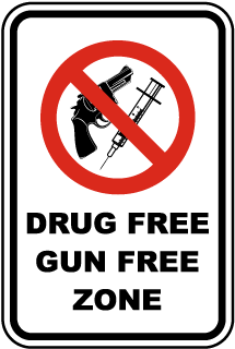 Drug Free Gun Free Zone Metal Sign, Reflective/Non, Various Sizes, Holes, Overlaminate Y/N, Quality Materials, Long Life - SSD-1002