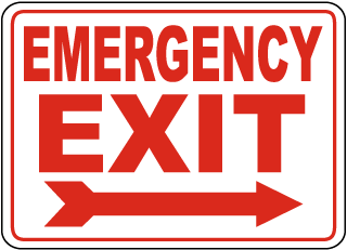 Emergency Exit with Arrow Metal Sign (Regular Print), Reflective/Non, 14 x 10, Holes, Overlaminate Y/N, Quality Materials, Long Life - EME-1006