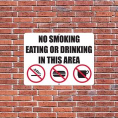 No Smoking Eating Drinking with Symbols Metal Sign, Reflective/Non, Various Sizes, Holes, Overlaminate Y/N, Quality Materials, Long Life - NS-1003