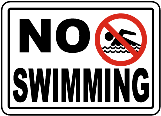 No Swimming with Symbol Metal Sign (Landscape), Reflective/Non, Various Sizes, Holes, Overlaminate Y/N, Quality Materials, Long Life - PSW-1001