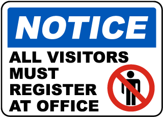 Notice - All Visitors Must Register Metal Sign, Reflective/Non, Various Sizes, Holes, Overlaminate Y/N, Quality Materials, Long Life visitors must register sign,aluminum visitors must register sign,metal visitors must register sign,reflective visitors must register sign,non-reflective visitors must register sign,12 18 24 visitors must register sign,hi high intensity visitors must register sign,engineer grade visitors must register sign,good price visitors must register sign,best price visitors must register sign,long-lasting visitors must register sign,quality visitors must register sign,good value visitors must register sign,best value visitors must register sign,