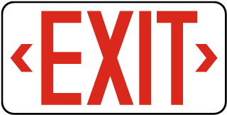 Red Exit with Double Arrows Metal Sign, Reflective/Non, 12 x 6, Holes, Overlaminate Y/N, Quality Materials, Long Life - EME-1012