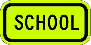 School (Ahead) Fluorescent Yellow/Green Metal Sign, Reflective/Non, Various Sizes, Holes, Overlaminate Y/N, Quality Materials, Long Life