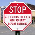 Stop - All Drivers Check in with Security Metal Sign, Reflective/Non, Various Sizes, Holes, Overlaminate Y/N, Quality Materials, Long Life - VIS-1013