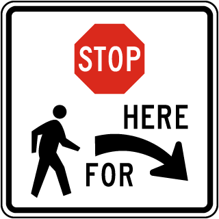 Stop Here for Pedestrians Metal Sign (Square), Reflective, Various Sizes, Holes, Overlaminate Y/N, Quality Materials, Long Life - R1-5b